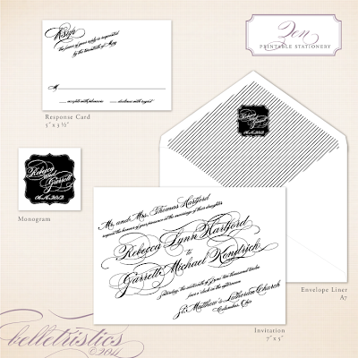  script printable wedding invitation design Address label belly band 