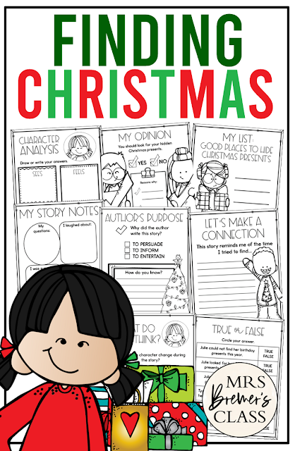 Finding Christmas book activities unit with literacy printables, reading companion activities, lesson ideas, and a craft for Kindergarten and First Grade