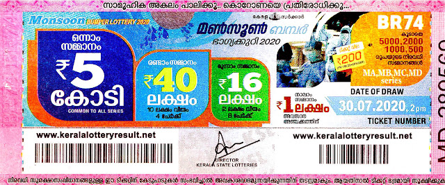 kerala lottery br 74, monsoon bumper 2020, monsoon bumper br74, monsoon bumper 2020 result, kerala monsoon bumper 2020, monsoon bumper lottery 2020