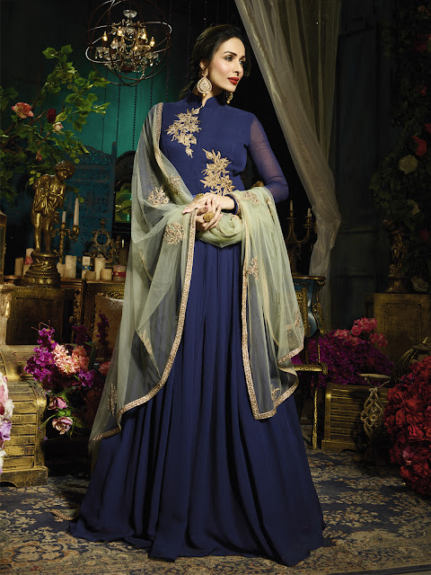 blue designer gown online shopping with free shipping