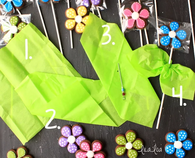 How to add tissue paper leaves to cookies on a stick