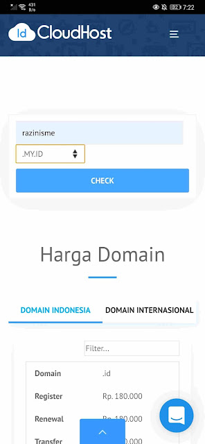 Masukkan nama domain dan ekstensi yang diinginkan