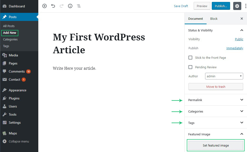 How to Write your First Blog Post in new wordpress editor? 