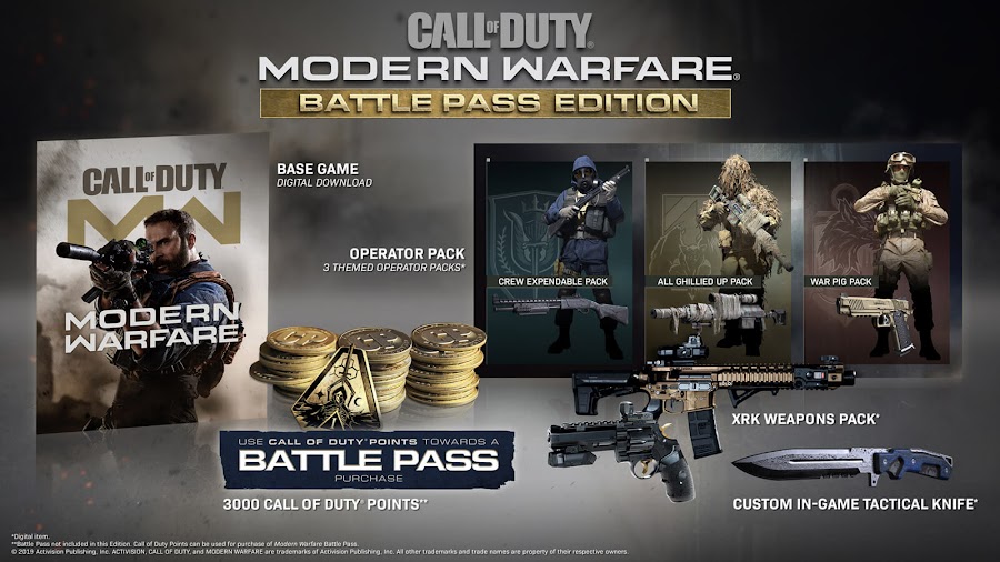 call of duty modern warfare season 1 battle pass edition 3000 cod points exclusive combat knife xrk weapons pack pc ps4 xb1