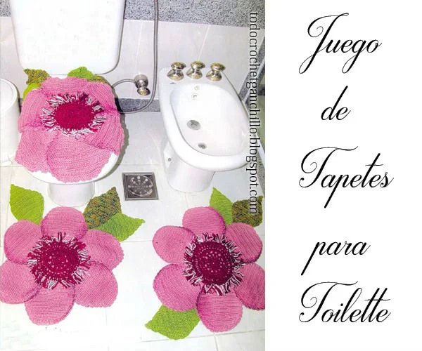 juego de tapetes crochet y cobertor de inodoro para colocar en el baño