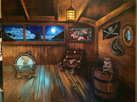 pirate mural, pirate ship mural, treasure chest, pin up mural, pirate pin up, pirates of the carribean mural