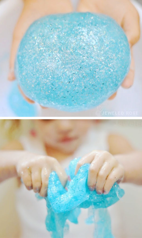 Make your own icy-cold slime inspired by the Disney movie, FROZEN!  Kids of all ages will love this easy recipe! #frozen #frozenslime #frozenslimerecipe #frozenmovie #frozenslimepartyfavors #frozenbirthdayparty #frozencraftsforkids #disneyfrozen #slimerecipe #slime #winterslime #growingajeweledrose #activitiesforkids