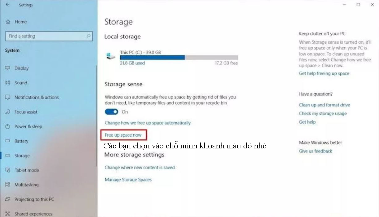 Khắc phục lỗi đầy ổ C trên windows 10