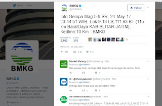 Gempa di Malang 24 mei 2017 BMKG