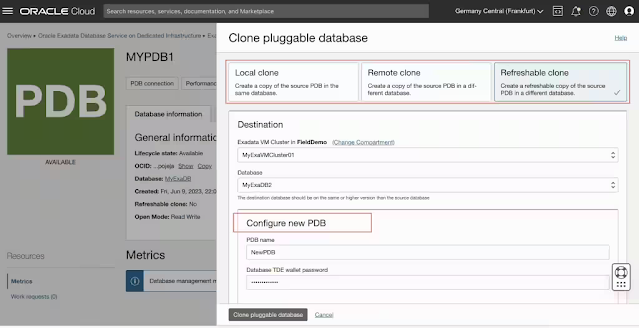 Enhanced PDB automation on Exadata and Base Database Services