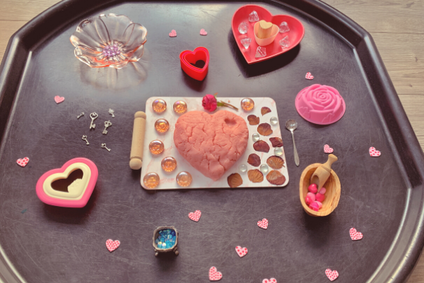 Valentine's Day sensory rose playdough tuff tray activity