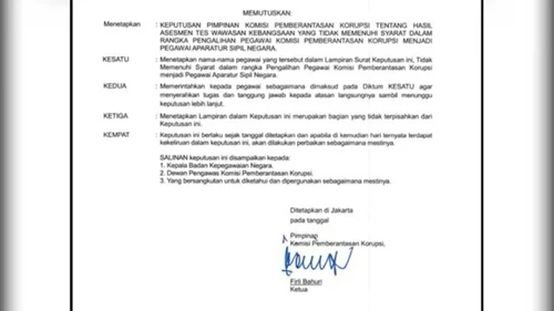 Beredar Potongan SK Penonaktifan Pegawai KPK yang Tak Lolos ASN, Ini Kata Jubir