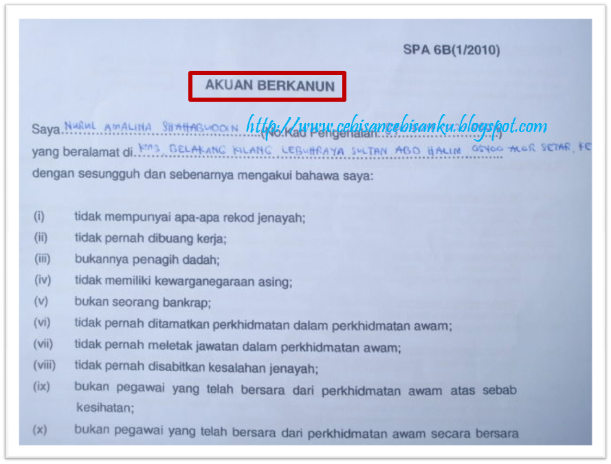 Contoh Surat Akuan Sumpah Spa