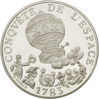 France 10 Francs Silver Coin, Montgolfier Brothers Balloon