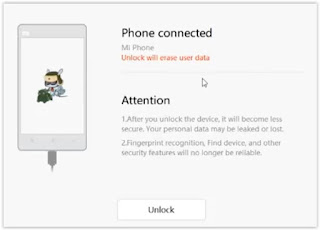 Miflash Unlock Phone connected
