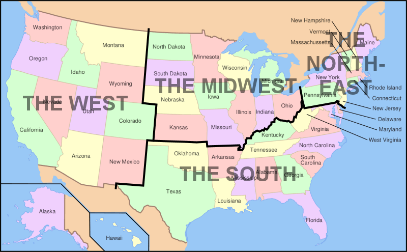 USA Region map east west