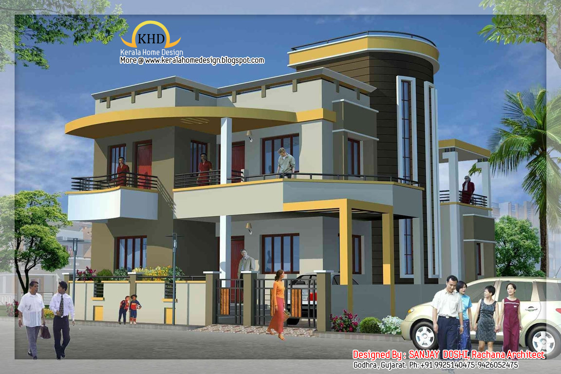 Duplex House  Elevation  Kerala home  design and floor plans 