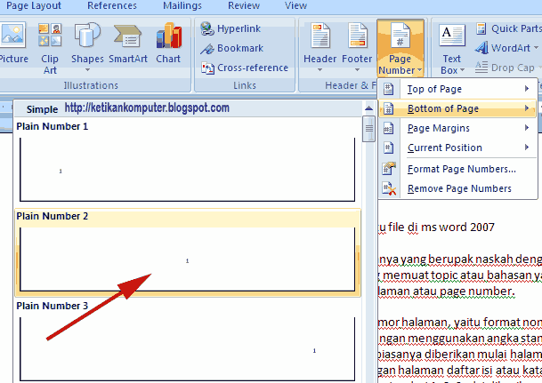 Mengatur Nomor Halaman di Word 2007