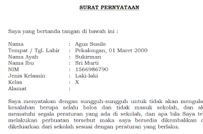 Contoh Surat Pernyataan Tidak Melakukan Pelanggaran Siswa 