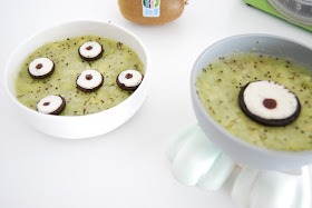 sorbete de kiwi y mango. Comida con ojos para Halloween