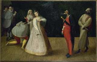 A 16th century painting thought to show Flavio Scala's commedia dell'arte company, I Gelosi