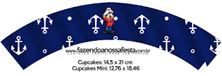 Mickey Marinero: Toppers y Wrappers para Cupcakes para Imprimir Gratis.