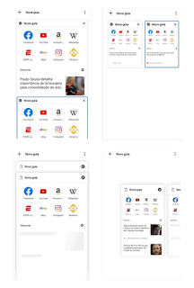 a imagem mostra 4 layouts diferentes das abas do navegador Kiwi