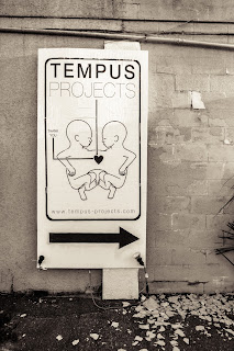 Black and White photo of Tempus Projects Art Gallery Sign