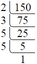 Prime factorization of 150 by division method.