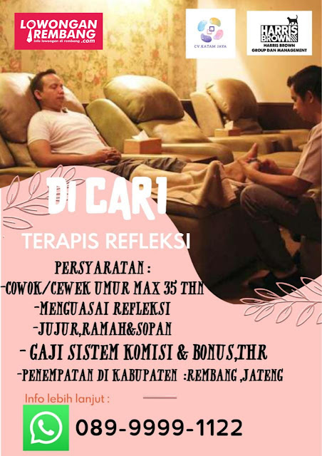 Lowongan Kerja Terapis Refleksi CV Katam Jaya Rembang Tanpa Syarat Pendidikan