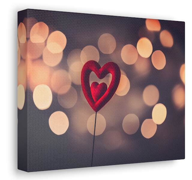 Valentine Canvas Gallery Wrap With Beautiful Red Heart Over Blurry Vintage Bokeh Background