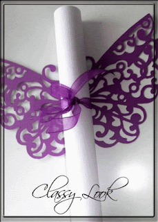 Сватбена покана тип Папирус Пеперуда модел A Gothica тъмно лилаво
