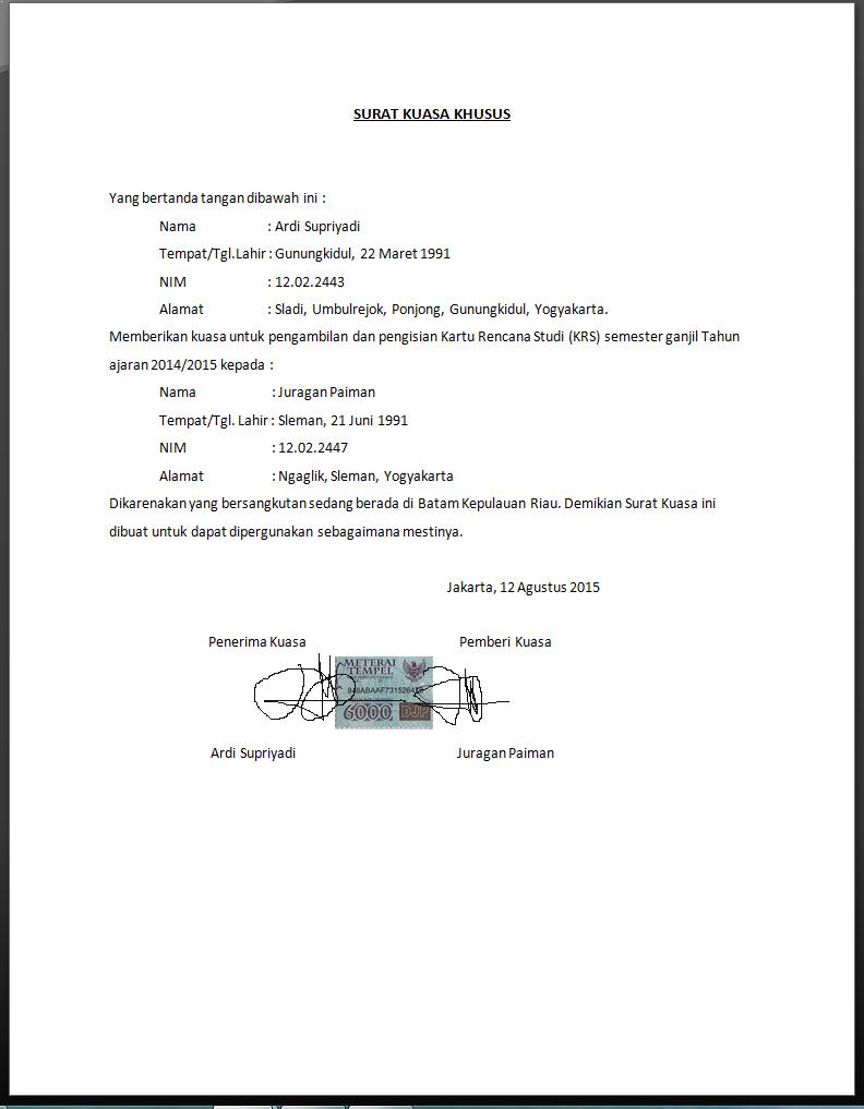  Surat Kuasa yaitu suatu jenis surat resmi yang tujuan dibuatnya yaitu untuk menunjukkan s Contoh Surat Kuasa Yang Baik Dan Benar Terlengkap