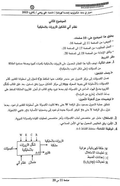 موضوع الهندسة الكهربائية بكالوريا 2023 شعبة تقني رياضي