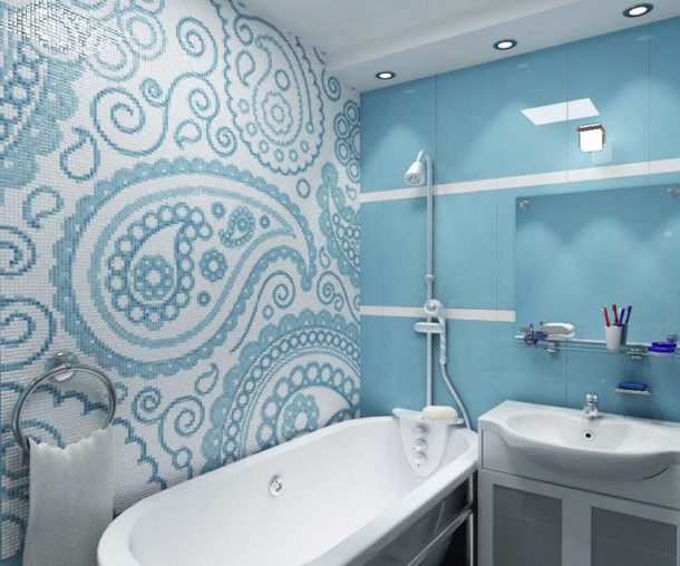 Blue White Aqua Bathroom Tiles and Accessories Decorating Ideas