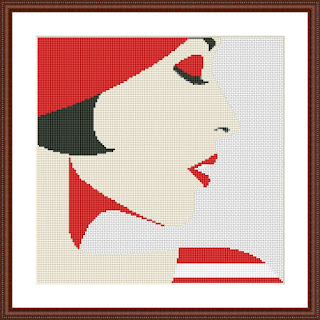 Woman in red bright cross stitch pattern - Tango Stitch