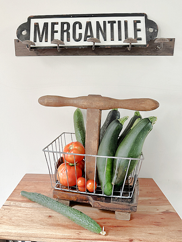 garden basket with mercantile sign