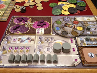 Player board mid play for Terra Mystica board game