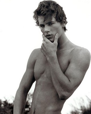 the beautiful A&F model Josh Slack, shirtless and in black and white