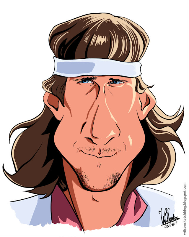 Cartoon caricature of Björn Borg, using Krita.