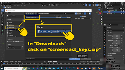 in right system tree view select Downloads and click on screancast_keys.zip file
