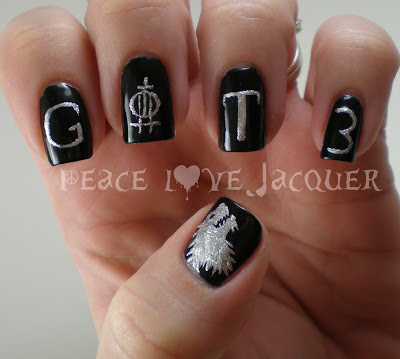 Game of Thrones, season 3, Nail Art, black, silver, wolf, stark