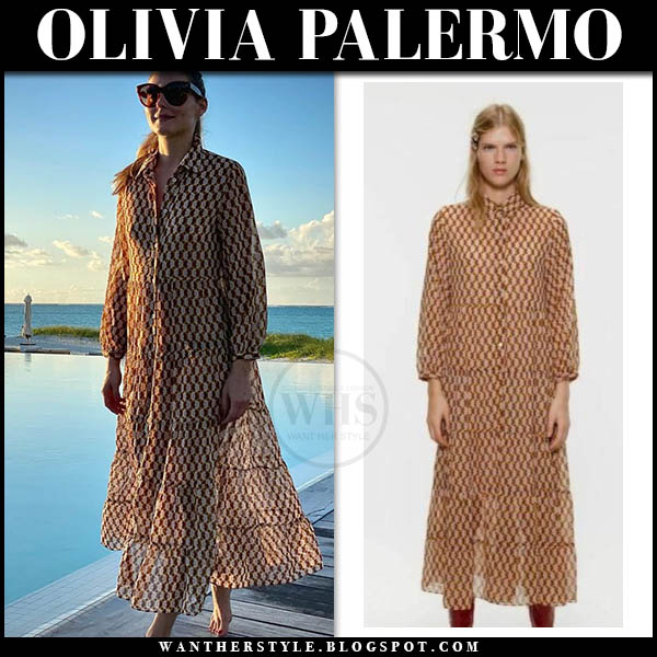 Olivia Palermo in brown printed shirt dress