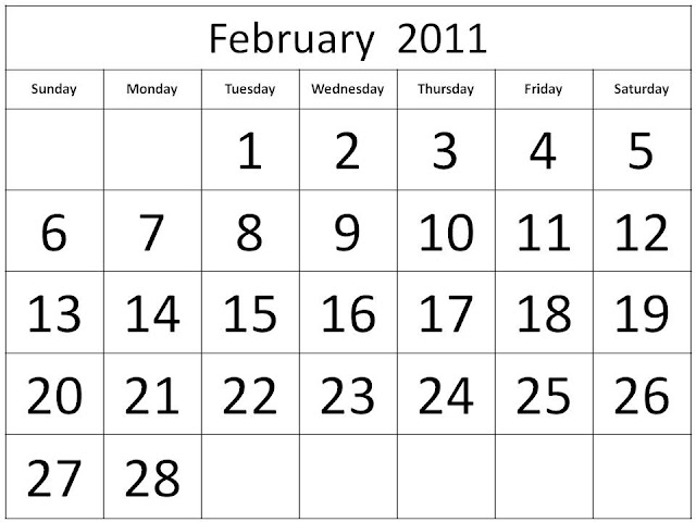 printable 2011 calendar february. 2011 calendar printable