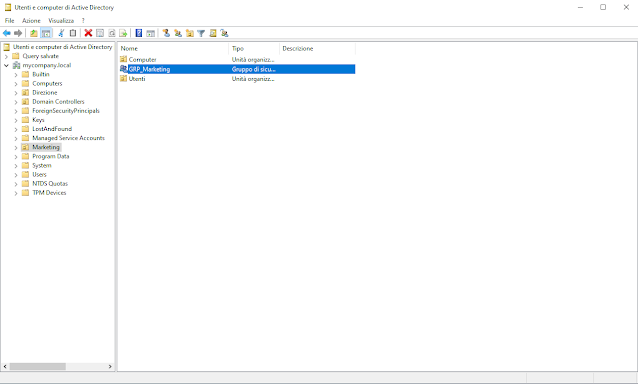 Selezione gruppo in Utenti e computer di Active Directory