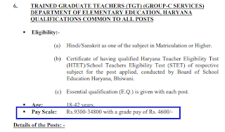 HSSC TGT Pay Scale