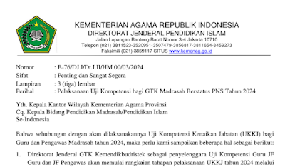 Pelaksanaan Uji Kompetensi bagi GTK Madrasah Berstatus PNS Tahun 2024