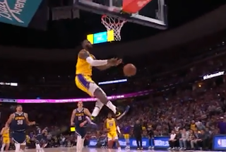 LeBron James loses ball on dunk attempt, Lakers vs. Nuggets, 5/18/2023
