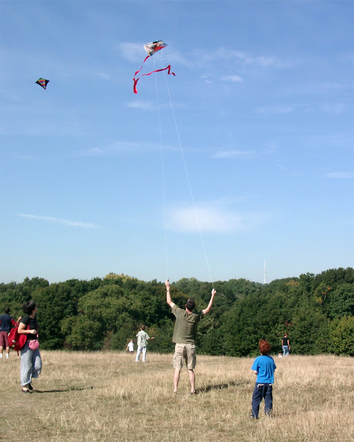 Flying kites, Hampstead Heath, London