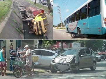 João Pessoa e Campina registram acidentes com carros, moto, caminhão e ônibus